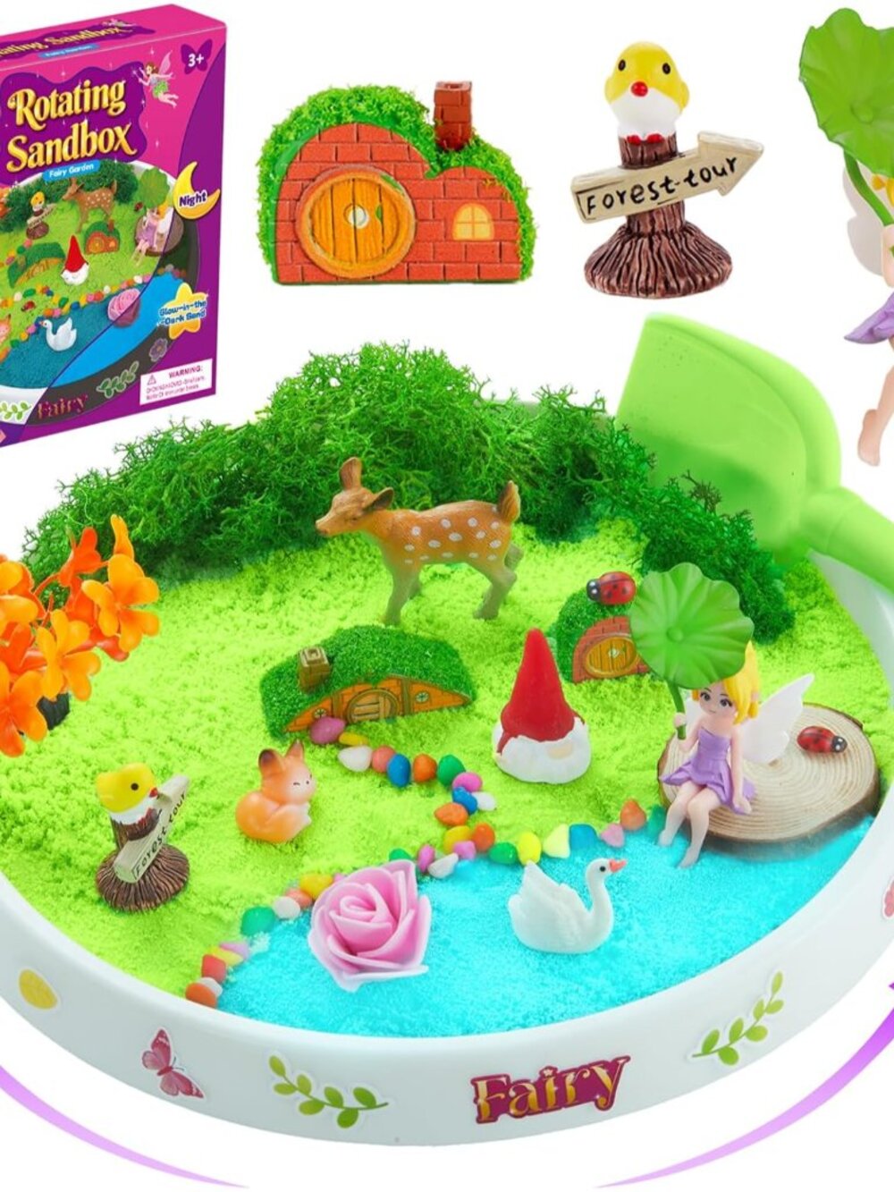 Spinning Fairy Garden Sensory Bin with Glow Sand Kit
